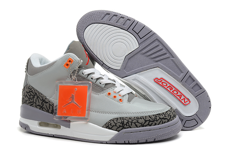 Air Jordan 3 Men Shoes Lightgrey/Orangered/Black Online